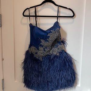 Sherri Hill Navy Feather Dress